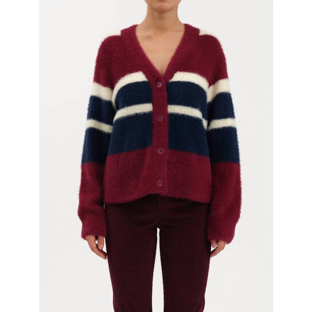 NEW DAZE bleeker fuzzy cardigan in fig multi stripe